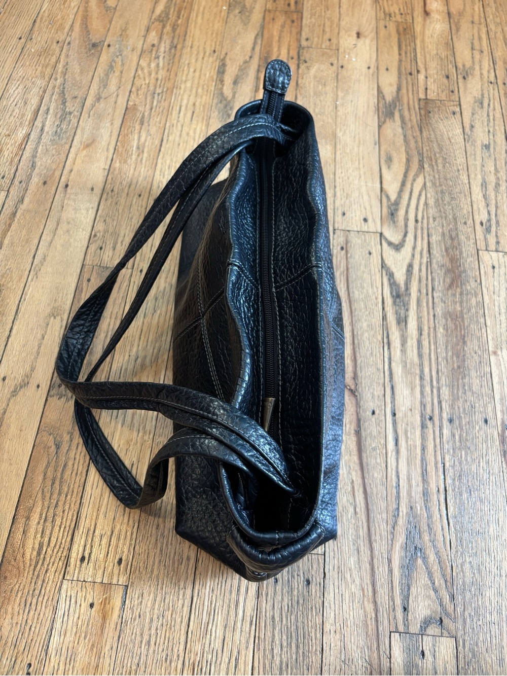 Plinio Visona Black Textured Leather Shoulder Tote